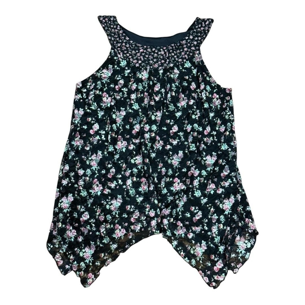 Jennie & Marlis Tank Top Womens Large Floral Lace Handkerchief Hem Made in USA